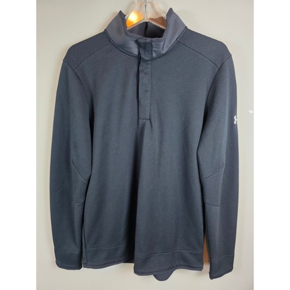 Under Armour Other - Under Armour Golf Coldgear  Black‎ Men L 1/4 Snap Waffle Knit Sweater Loose Fit